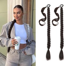 2 Packs 24 Inch Braided Ponytail Extension for Black 24 Inch Pack of 2 Brown