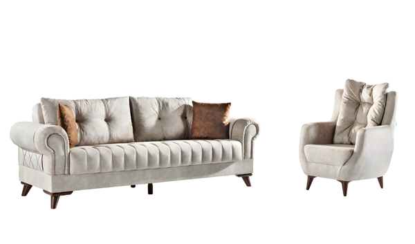 Sofagarnitur Wohnzimmer Set 3-Sitzer Sofa Sessel Beige 2Tlg. 3+1-image