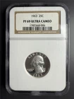 1963 WASHINGTON QUARTER 25C PF69 ULTRA CAMEO NGC SILVER PROOF PR69 DCAM SKU 3888