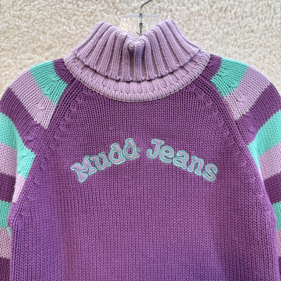 Y2K Vintage Mudd Turtleneck Sweater XS Small Purple Stripe Knit Kidcore Retro - Image 3 of 4