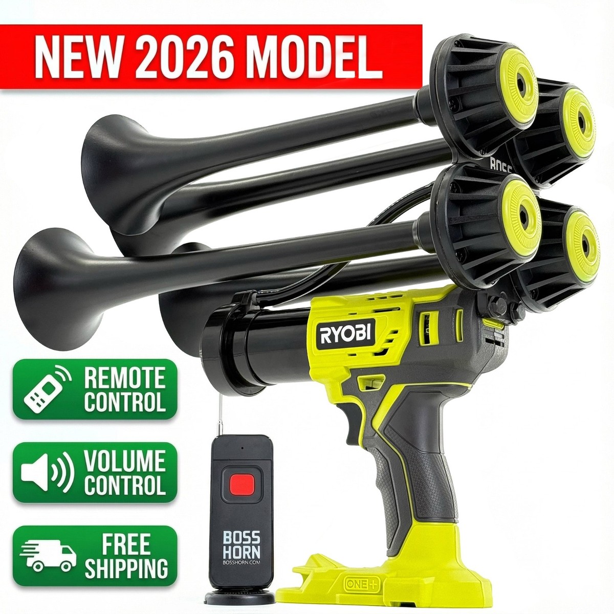 2026 New Ryobi Impact Drill Train Air Horn 20v / Remote / 3 Volume