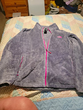 The North Face Women  s M Gray Full Zip Jacket Pink Zipper Logo Long Sleeve