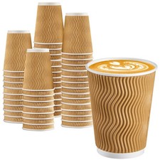 100 Pack 12 oz Disposable Paper Coffee Cups, Leak Proof Insulated Ripple Wall...