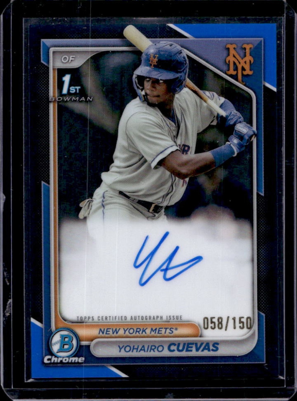 2024 Bowman Chrome Yohairo Cuevas Auto Blue Refractor 1st #58/150 Mets