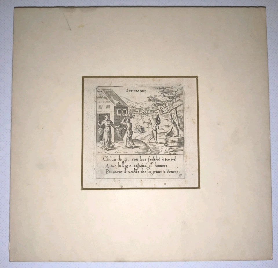 Rara xilografia del '500 con incisione e massima dedicate al mese di settembre - Immagine 3 di 3