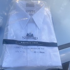 Stafford Wrinkle Free White Cotton Blend Dress Shirt 17  35 Regular Fit