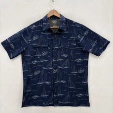 Croft & Barrow Shirt Mens Medium Navy Quick Dry Sailing Nautical Print Fishing