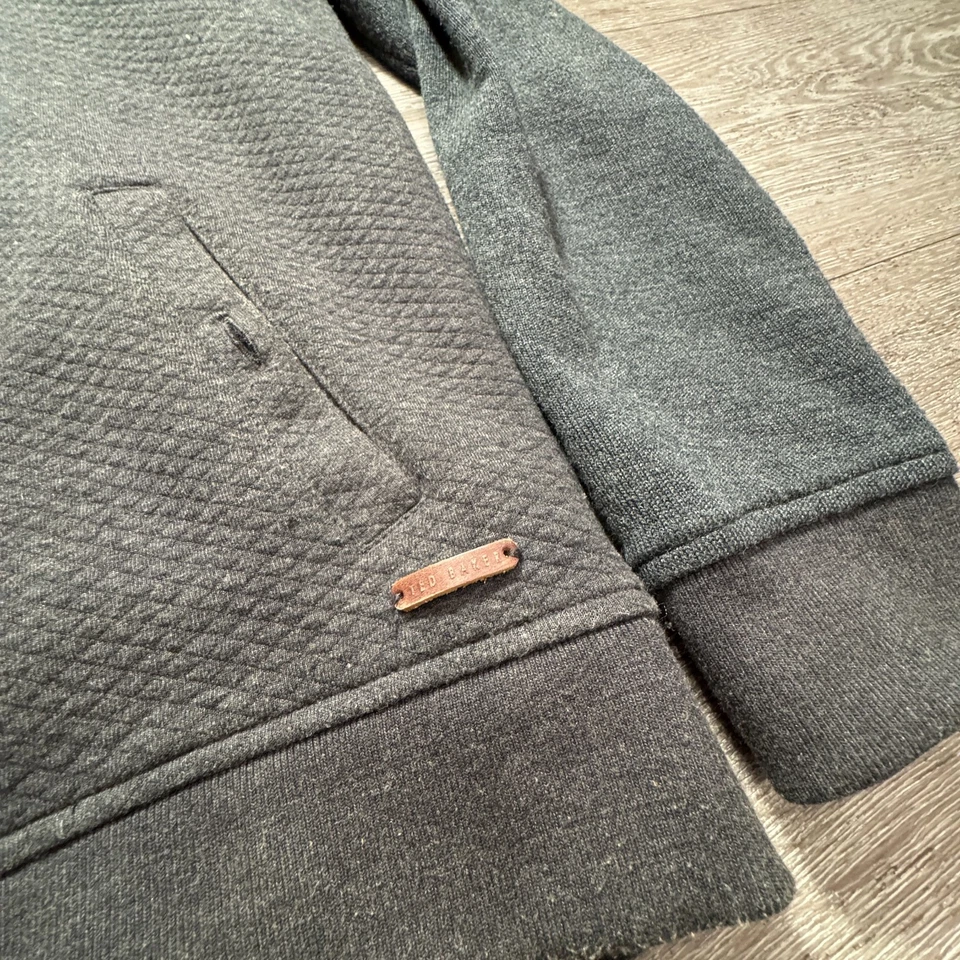 Chaqueta Ted Baker Para Hombres 4 Gris Mezcla de Lana Polar Cremallera Completa Bombardero Preppy Mínimo Foto 3 de 4