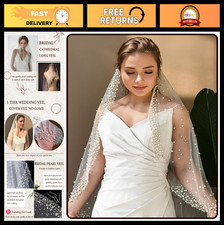 Short White Bridal Veil with Pearls - Wedding, Bachelorette Party, Prom Accessor