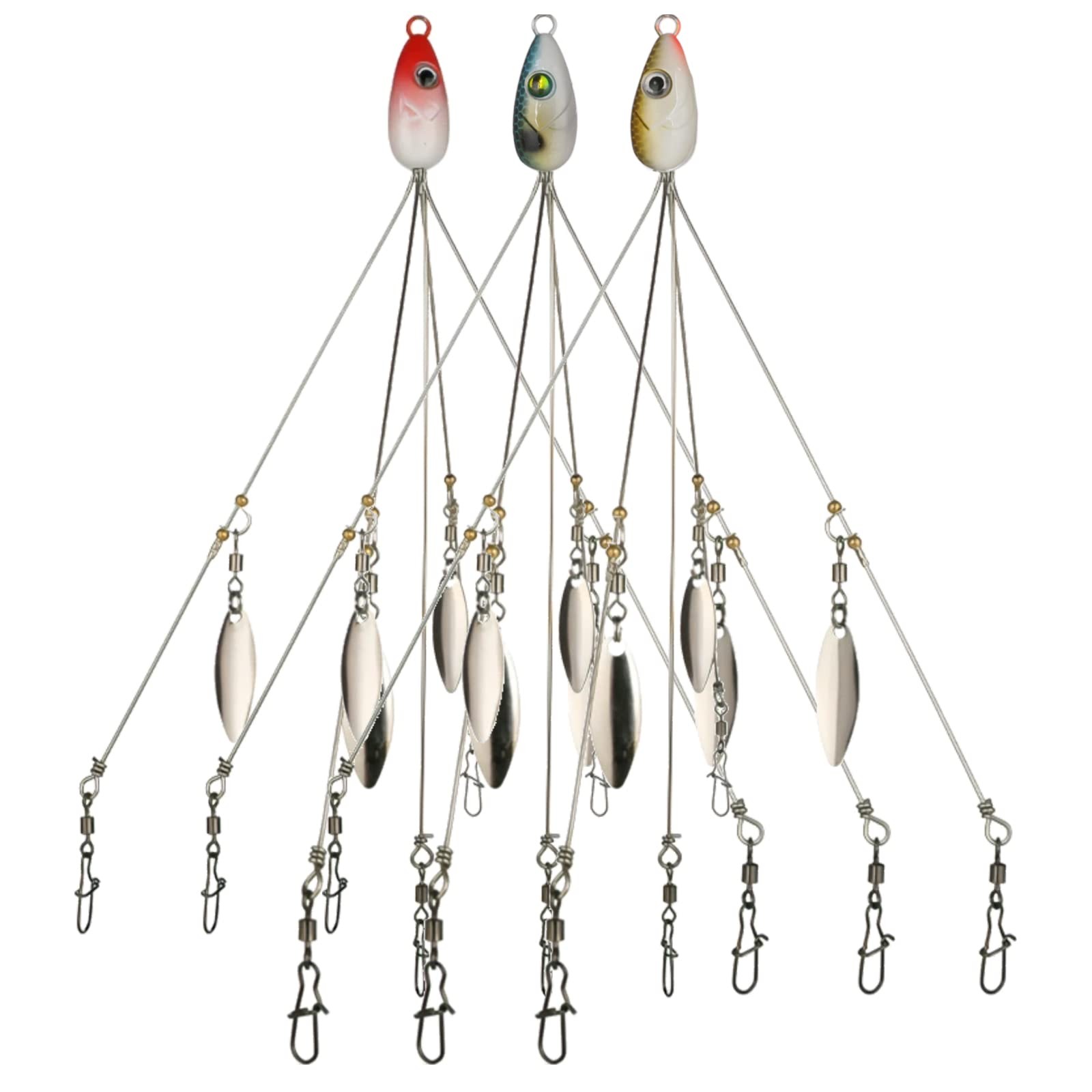 3 Pcs 8.5 in 0.6 Oz Alabama Rigs, 5 Arm Umbrella Rig Swimbait with 4 Willow L... - Image 1