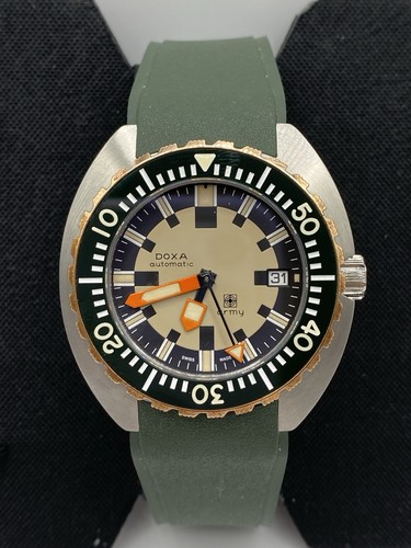 DOXA Army Men's Bronze Bezel Green Rubber Strap Bracelet Autom...