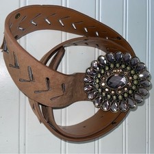 Ladies M/L Brown Leather Belt 1 1/2" Width 42 1/2" Length Pre-Owned Exc Cond