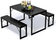 Bealife Dining Table Set for 4, Modern Kitchen Table Set with 2 Benches, Black