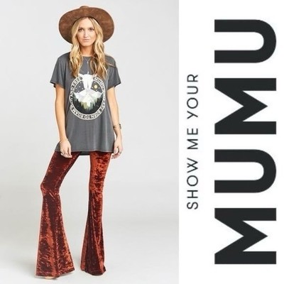 Show Me Your Mumu Crushed Velvet Bam Bam Bells Rust Flare Bell Bottom Pants XS