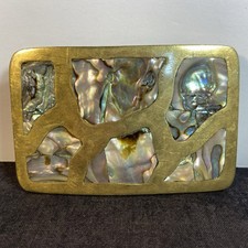 Inlaid Abalone MOP Brass Mexico Belt Buckle, Vintage, Stunning