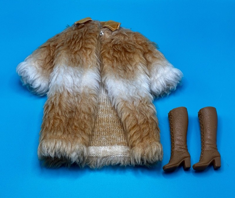 Vintage Barbie Fashion Outfit 3434 - Fun Fur Coat Winter Jacket and Boots - 1971