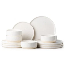 12 Pieces Plates and Bowls Sets,White Dish Set for 4,Premium Serving Dinnerwa...