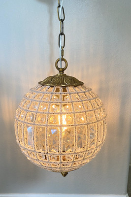 Vintage Style French Gold and Crystal Beaded  1 Light Globe Pendant Please Read
