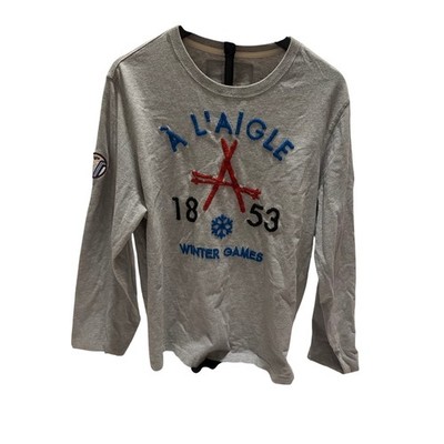 Aigle Men s Gray Retro Winter Games Long Sleeve Pull Over Size XL Patch