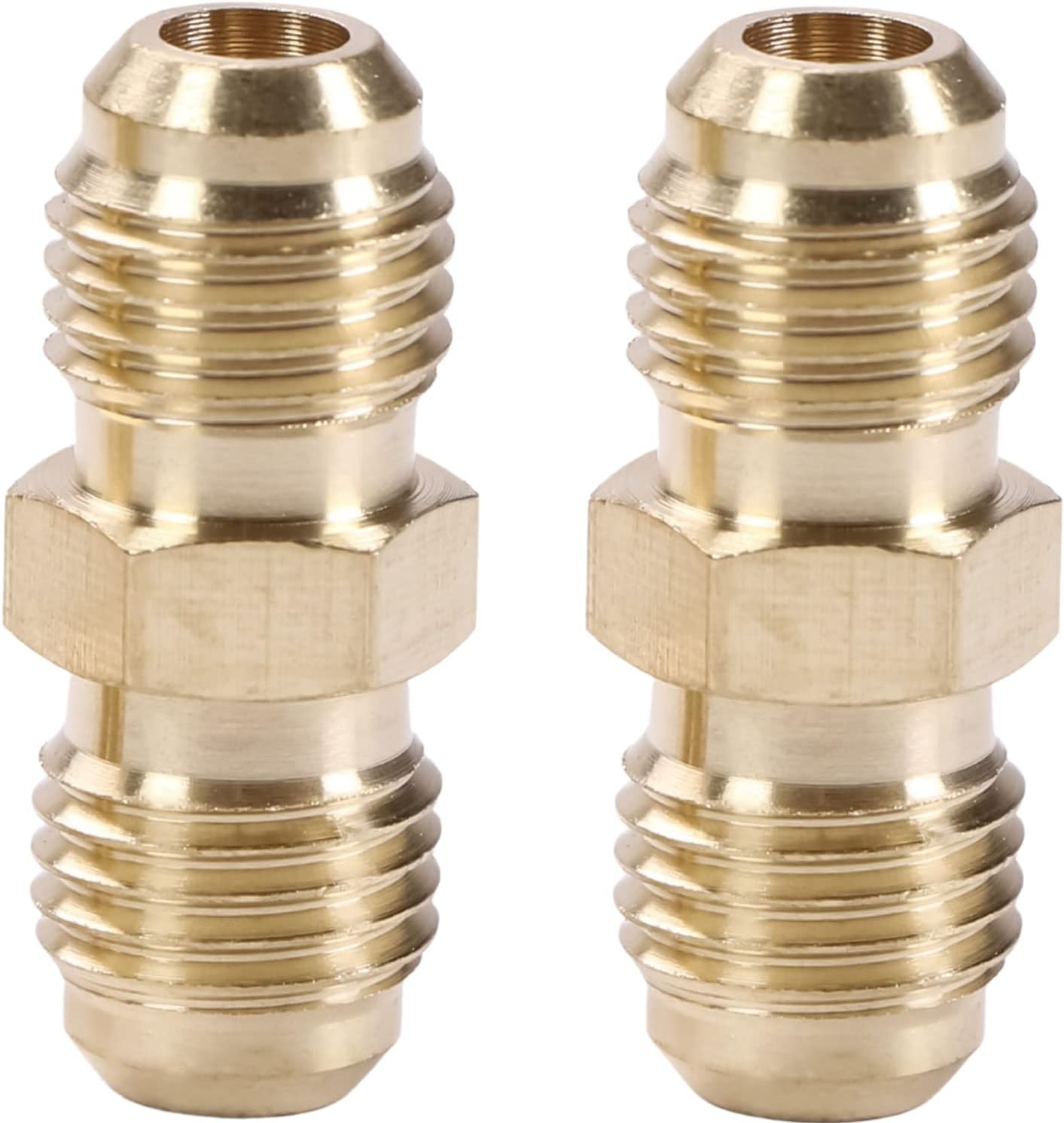 U.S. Solid 2pcs Brass Pipe Fitting Male Tube Coupler, 1/4" Flare x 1/4" Flare