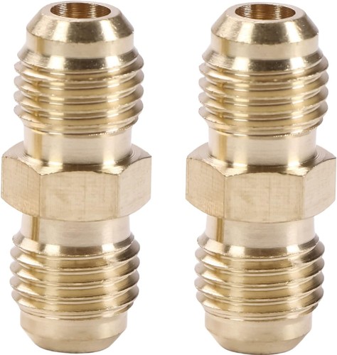 U.S. Solid 2pcs Brass Pipe Fitting Male Tube Coupler, 1/4" Flare x 1/4" Flare