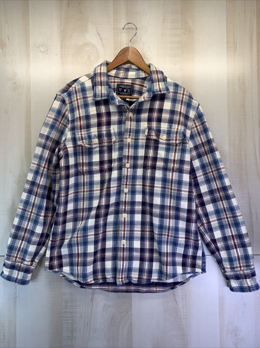 Vintage American Eagle Men's Sz L Distressed Plaid Thick Vintage American Eagle Men's Sz L Distressed Plaid Thick