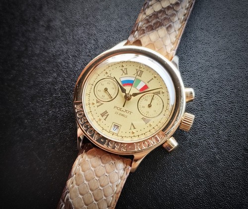 Orologio Cronografo Vintage Poljot Moscow-Rome 1992 Manuale Calibro Poljot 3133 - Foto 10 di 10