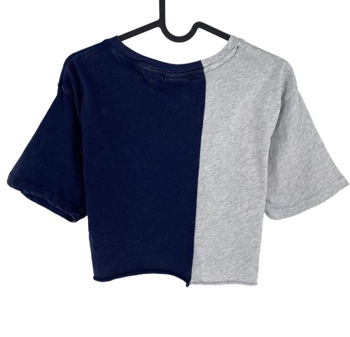 Tommy Hilfiger Women Blue Crop College Splicing Crew Neck T Shirt Size XS - Picture 3 of 9