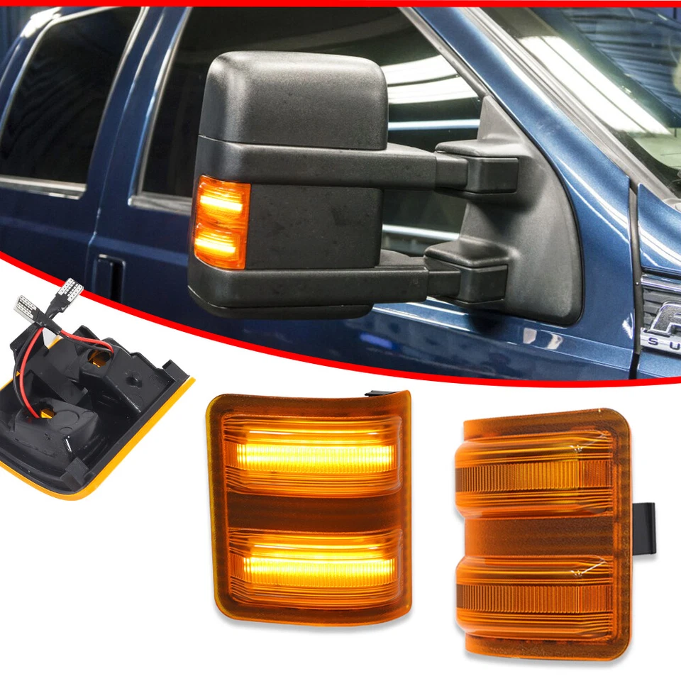 Para 08-16 Ford F250 F350 F450 F550 Super Duty lente âmbar luzes LED espelho lateral - Imagem 2 de 4