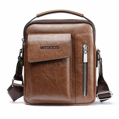 Leather Men Travel Crossbody Brown 