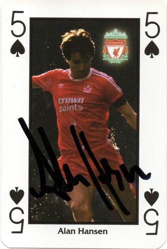 ALAN HANSEN SIGNED LIVERPOOL F.C WADDINGTONS PLAYING CARD+COA