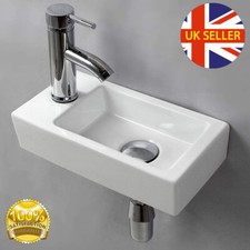 Bathroom Wash Basin Sink Ceramic Wall Hung Countertop White Rectangle Right Left