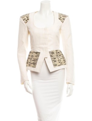 Tom Ford Leather Trimmed Ivory Jacket IT38 NWT $4250