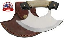 Cuchillo Ulu moderno con mango de cuerno o hueso y hoja en forma de media luna