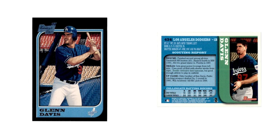 1997 Bowman Glenn Davis Baseball Cards #434 - Image 3 of 3