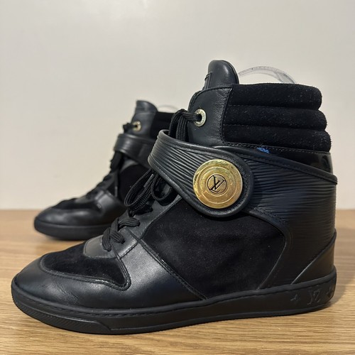 LOUIS VUITTON Black Postmark Epi Leather High Top Sneakers 39 Suede Wedge - Picture 4 of 23