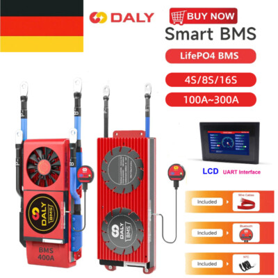 Daly BMS 12V 24V 48V 100A-300A LiFePo4 Common Port w/Balance Bluetooth Module DE