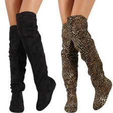 New Women's Round Toe Slouchy Flat Casual Over The Knee OTK Boots Pull On