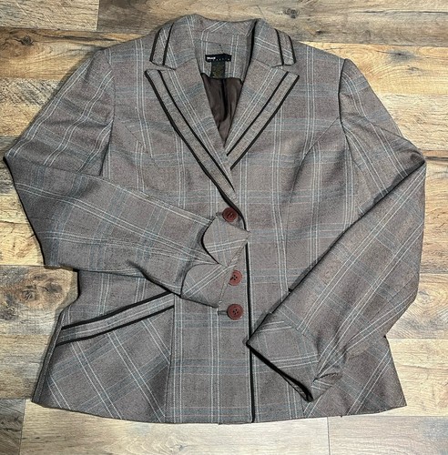 Grace Elements SZ 8 Women’s Plaid Light Brown Career Office Jacket Blazer - Picture 7 of 8