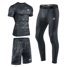 3Pcs Men's Compression Sportswear Set Shirts Pants Shorts Tights Airy Quick-Dry