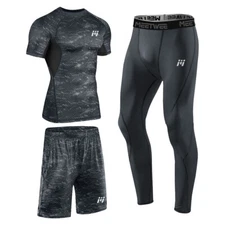 3 Pack Mens Compression Sportswear Set Shirts Pants Shorts Tights Airy Quick-Dry