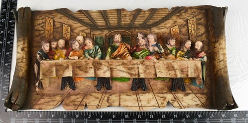 Last Supper on Scroll Wall Jesus Religious Art Plaster Sculpture 3D Color - Picture 3 of 10