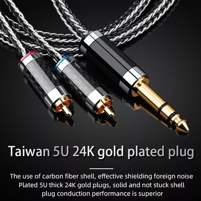 hifi 6.5mm TRS jack to 2RCA OCC silver plated audio cable 6.5mm aux to rca HIFI