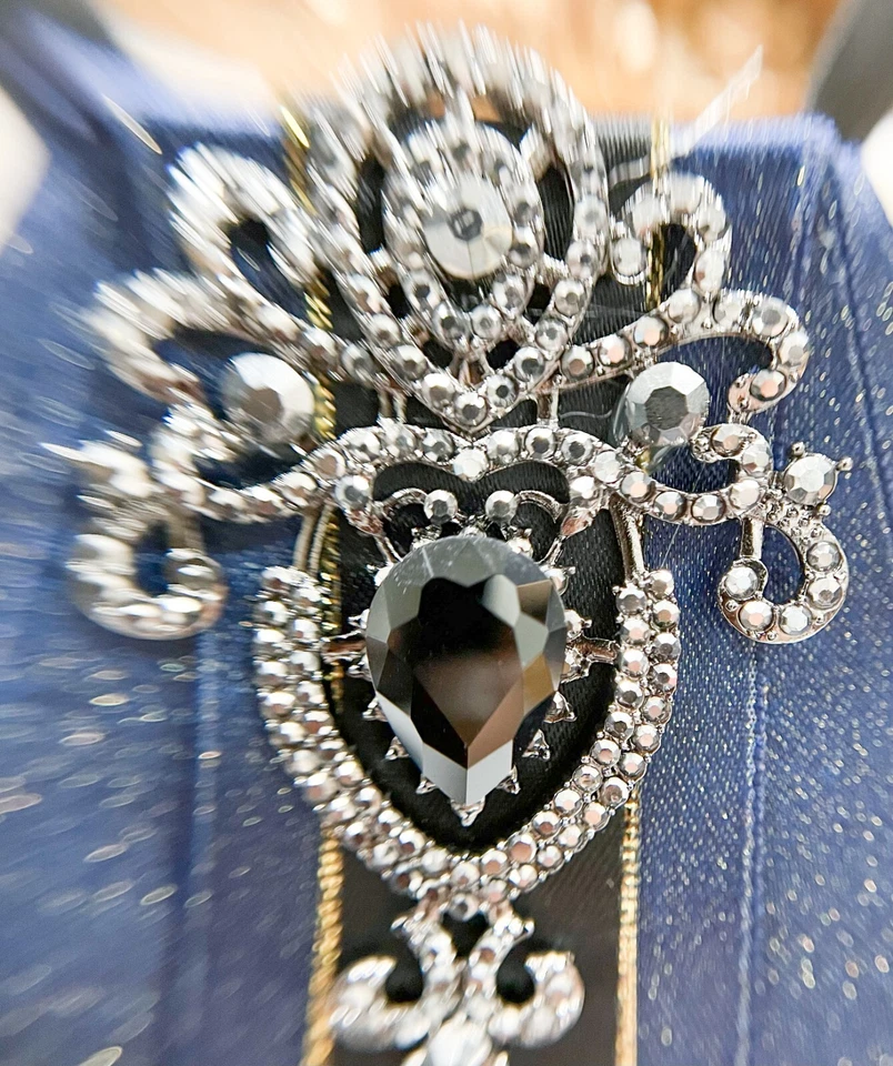 Blue crystal bowtie, Kid's Necktie, Black Crystal Brooch, Kids Size, 2 in 1 - Image 3 of 4