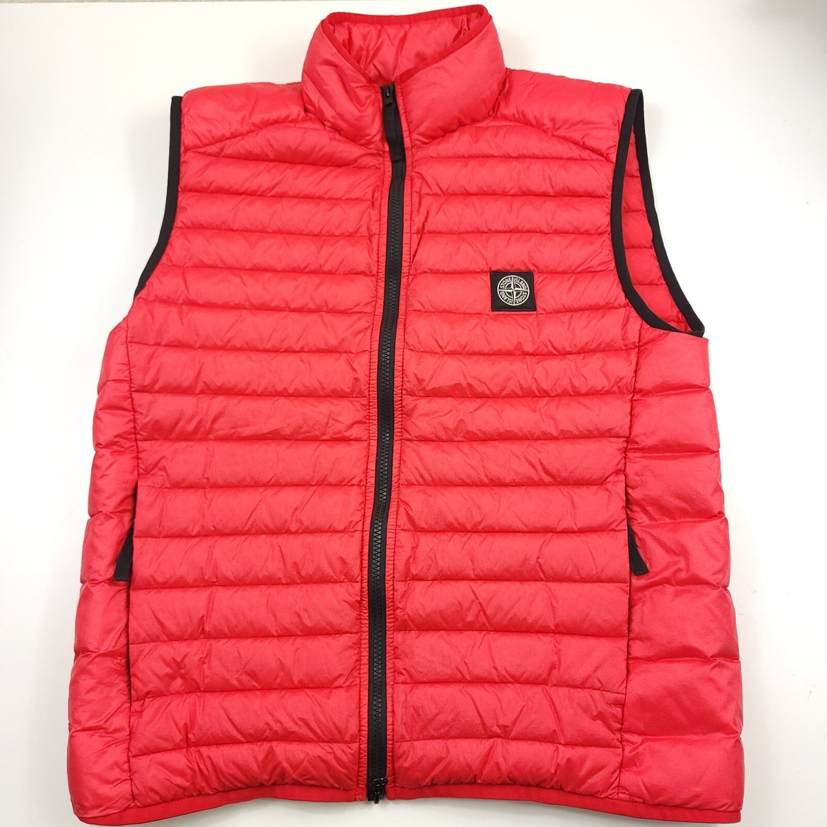 Stone Island Chambers Down Vest Mens Large Loom Woven Red Nylon 