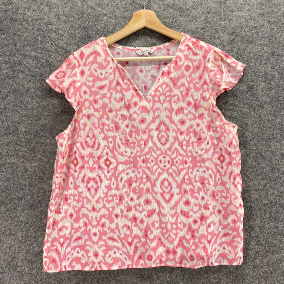 Blusa Nanette Lepore Mujer L Grande Rosa Paisley Cuello en V Manga Corta Rayón Foto 4 de 4