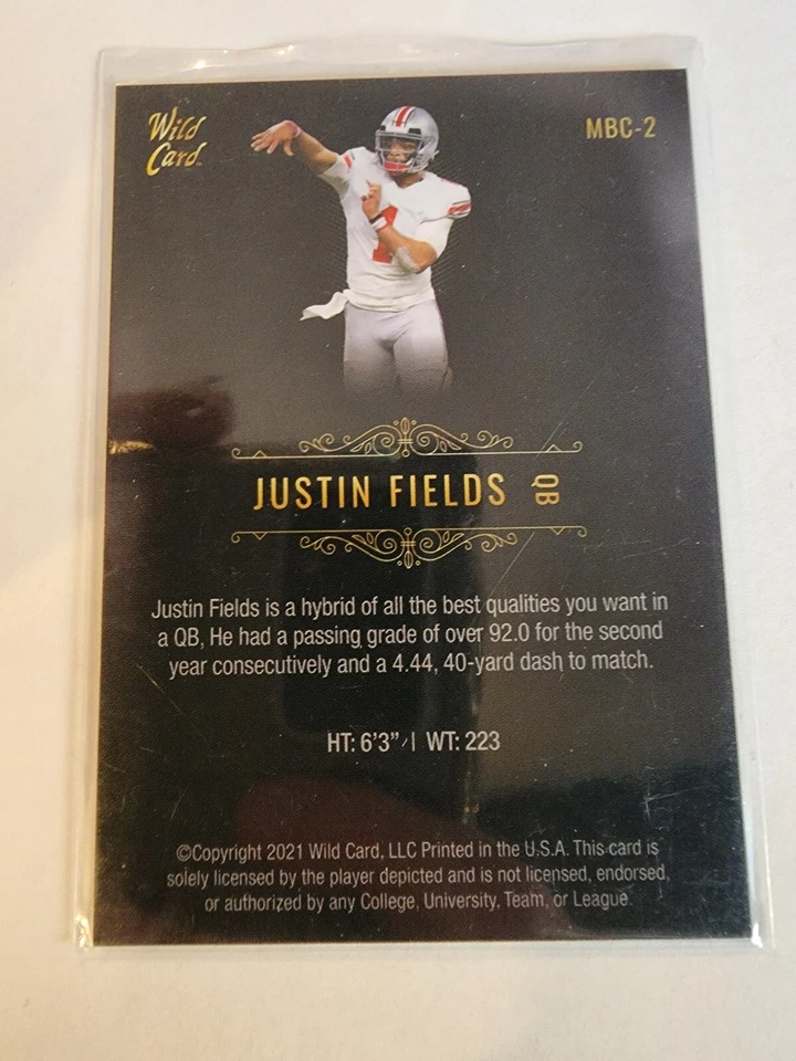 2021 Wild Card Matte Black Premier Rookie Justin Fields #MBC-2 RC Bears! - Image 2 of 2