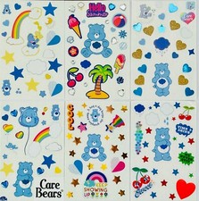 100 STICKERS decals vinyl Care Bears GRUMPY BEAR blue storm cloud heart glitter