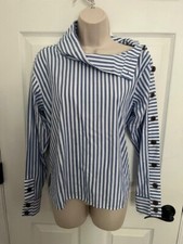 NWT 70 ANN TAYLOR LOFT Blue White Striped Long Sleeve Top Blouse, XSmall