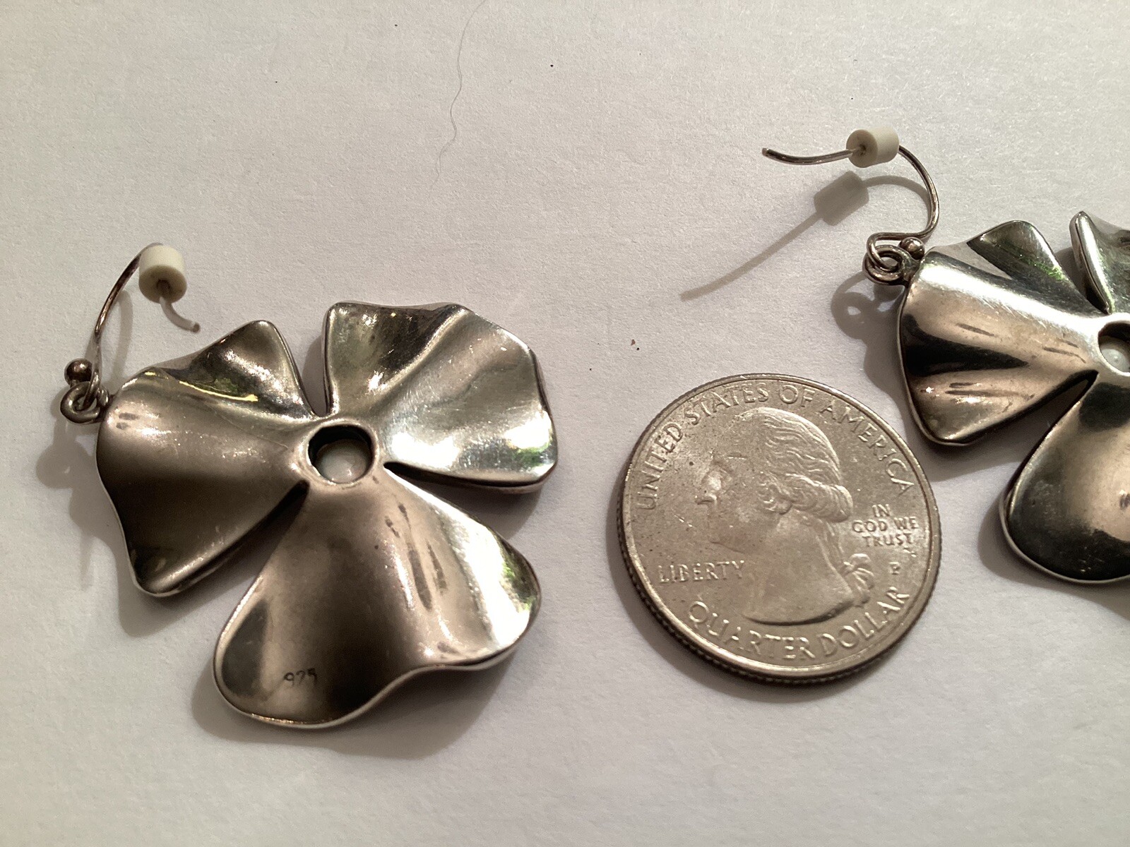 Sterling Silver 925 dangle earrings shape of 3-Le… - image 6